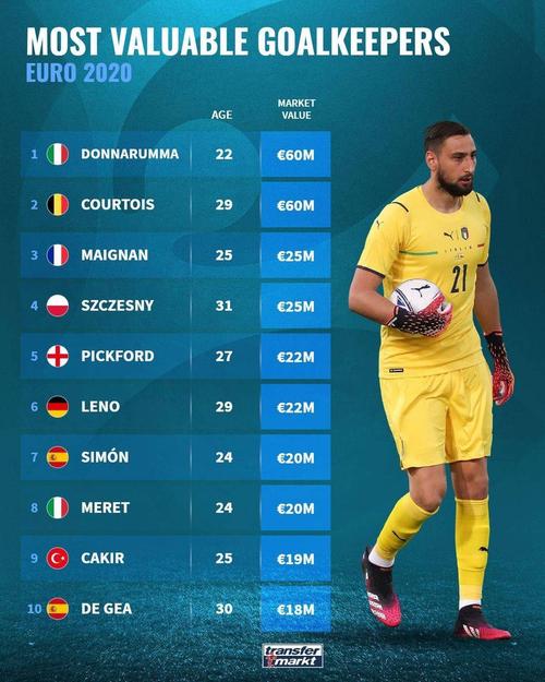 2021欧洲杯门将身价（2021欧洲杯门将身价排行榜）